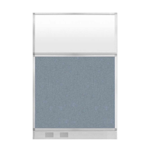 Hush Panel Cubicle Partition 4' x 6' Powder Blue Fabric Frosted Window w/ Cable Channel